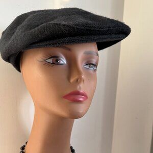 Vintage 60s USA Newsboy Flat Cap Black Wool Peaky Blinders Brim Drivers Hat